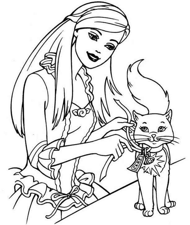 Раскраска Барби и кошка Блисса
